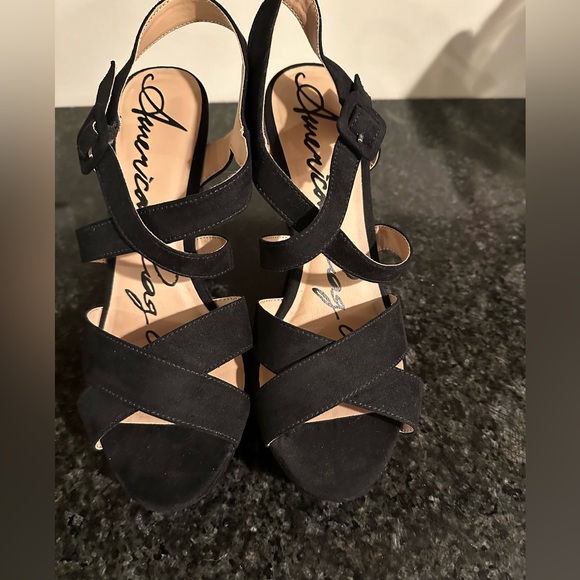 Strappy black suede wedges size 9 - Picture 2 of 6